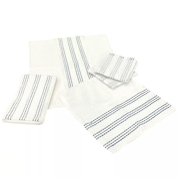 Sultan's Linens 5 PC Kitchen Towel, Dishcloth & Scrubber Set in White & Blue - Picture 1 of 5
